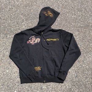 Y2K Ed Hardy zip up skunk rhinestone hoodie women’s large